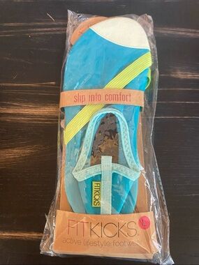 Fitkicks  turquoise blue and lime green women's slip-on slippers